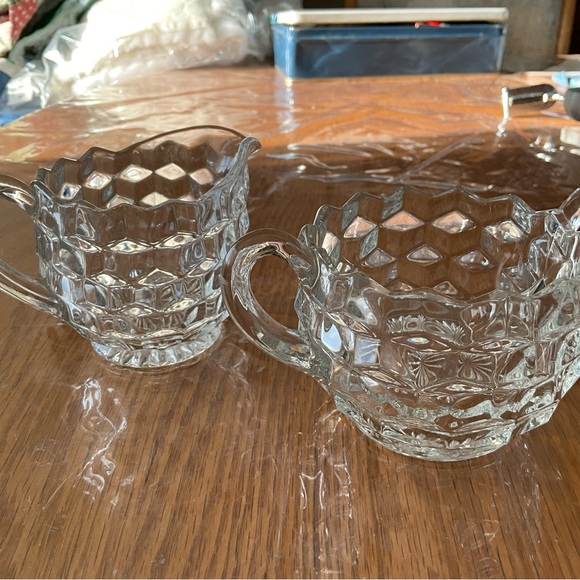 Vintage Fostoria American Clear Glass Cubist Creamer & Open Sugar Bowl - Picture 2 of 5